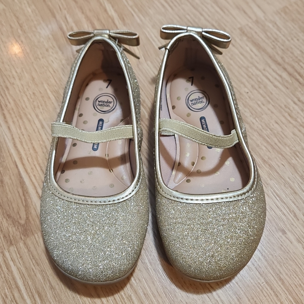 Toddler Girls Sparkling Gold Bow Shoes